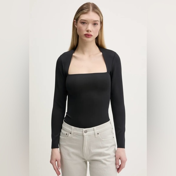 ABERCROMBIE & FITCH Dark Grey Square Neck Long Sleeve Bodysuit - Picture 1 of 4